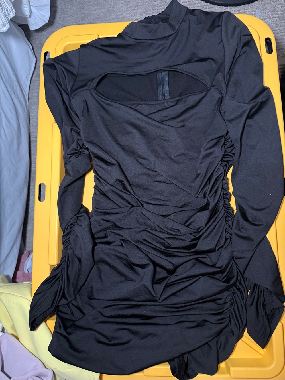 Amazon Black Ruched Long-Sleeve Dress with Back Cutout